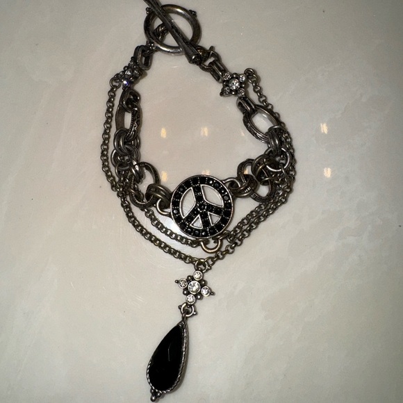 Vintage Boho Lucky Brand Rhinestone Peace Charm Bracelet! - Picture 4 of 4